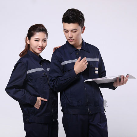 藏青拼米色涤棉线卡食品高档工衣高端服装定制AC090-SP